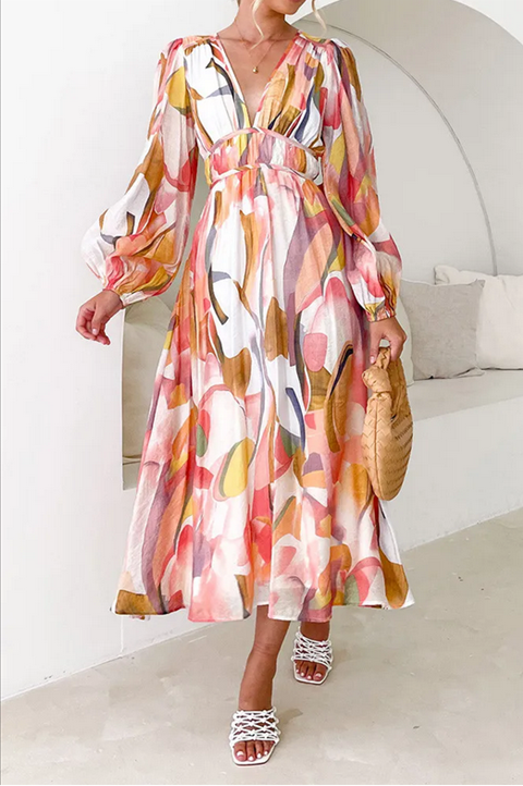 UNISHE Floral Print V-Neck Maxi Dress